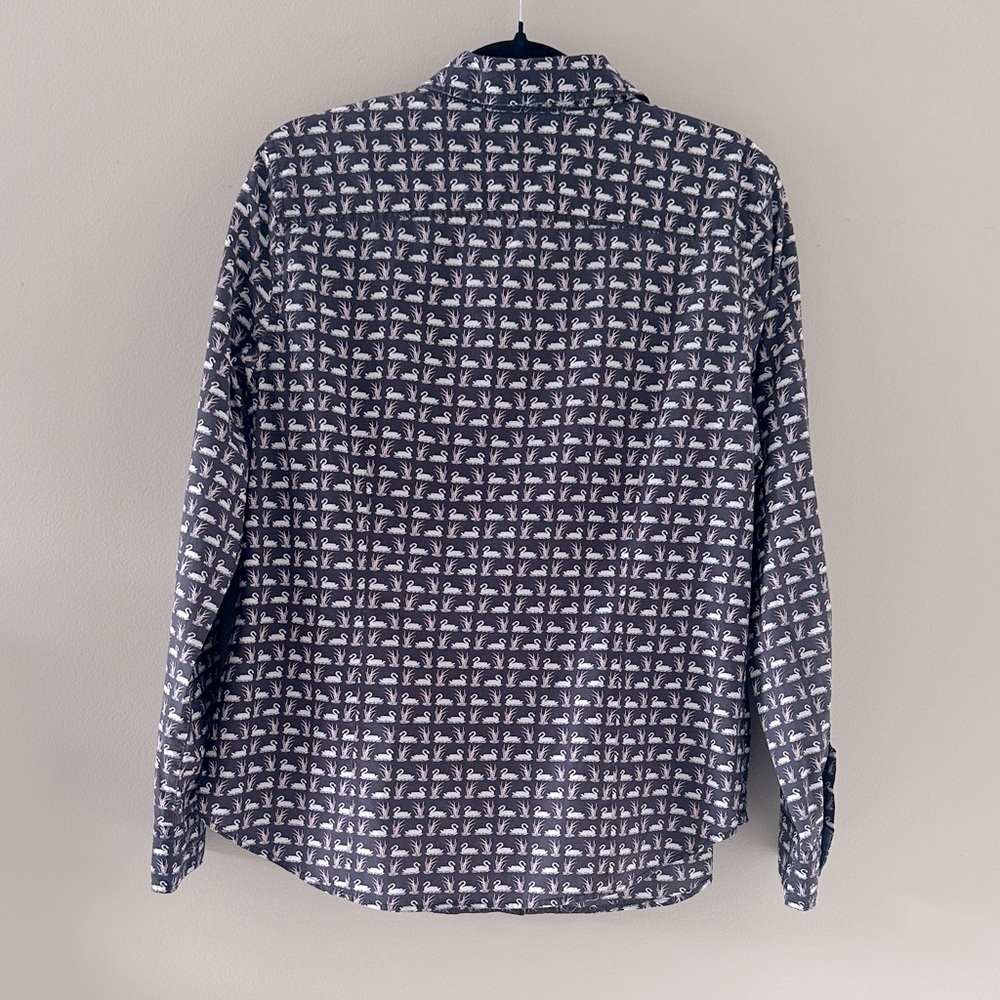 Talbots Blue White Swan Print Cotton Button Down Shirt Size 12 Preppy Classic - Picture 4 of 11